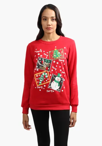 ugly christmas sweater festive print christmas sweater  red