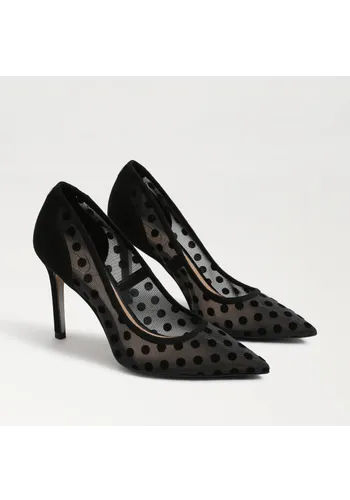 sam edelman hazel polka dot mesh pointed toe pump black polka dot mesh 105