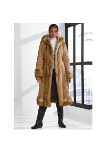 fauxshearling long coat by luxe