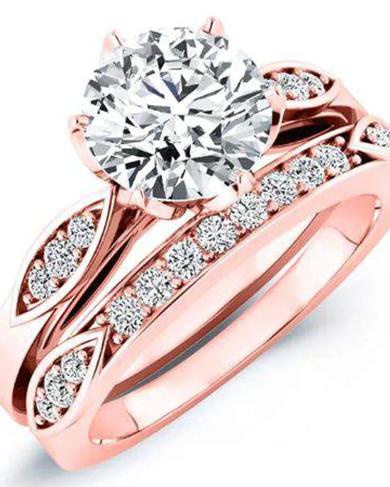 pieris  round diamond bridal set 14k rose gold  100 ct center  132 ct total weight  average quality clarity i1i3  color