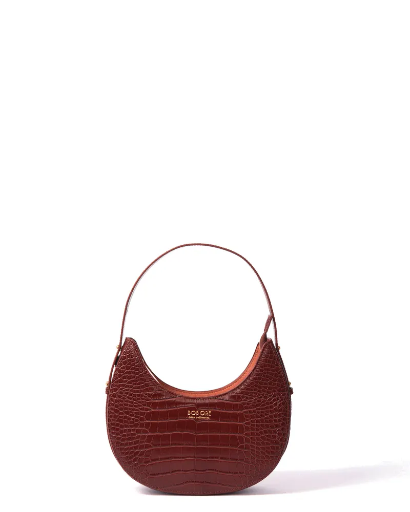 naomi moon bag in croco embossed leather caramel